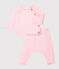 Ensemble deux pièces bébé en coton, laine mérinos et polyester rose FLEUR