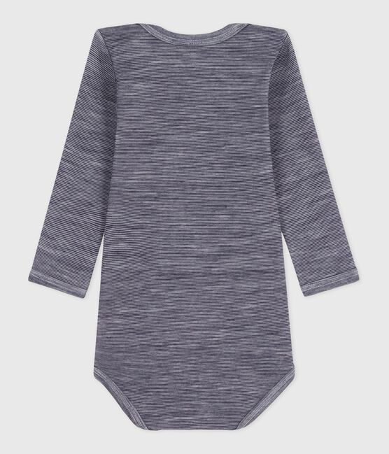 Body manches longues bébé en laine et coton bleu SOIR/ MARSHMALLOW
