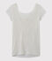 Linnen dames-T-shirt met wijde ruguitsnijding en iriserend effect wit LAIT/geel OR