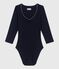Body femme en coton manches courtes uni bleu marine