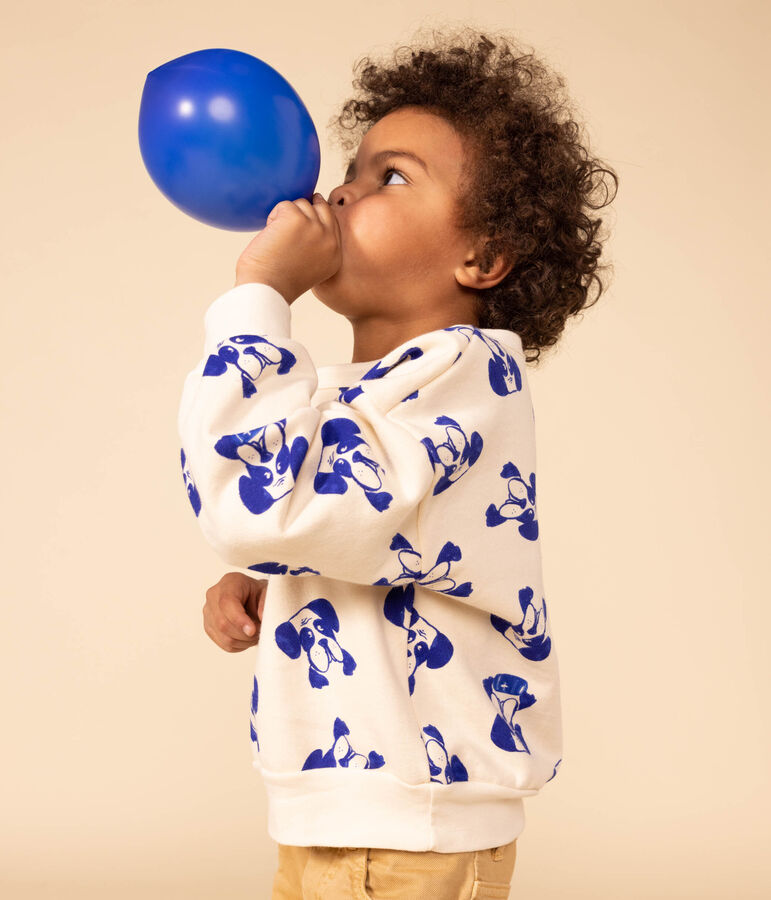 Sweatshirt imprim&eacute; en molleton enfant fille / gar&ccedil;on &eacute;cru/bleu