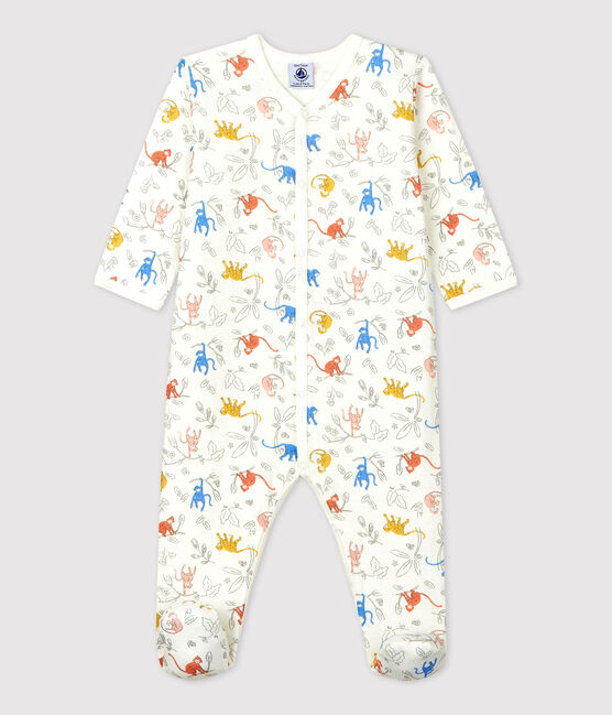 Dors-bien bébé à motif singe en coton biologique blanc MARSHMALLOW/blanc MULTICO