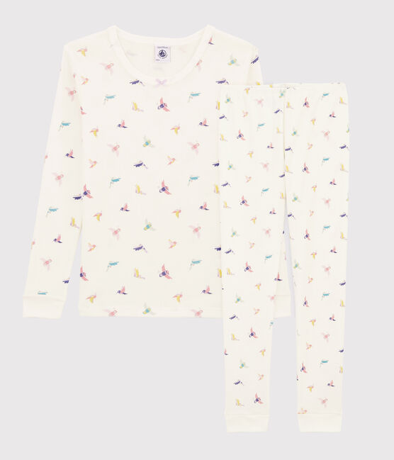 Pyjama snugfit imprimé oiseaux petite fille en côte blanc MARSHMALLOW/blanc MULTICO
