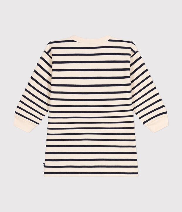 Robe manches longues en molleton gratt&eacute; enfant fille &eacute;cru/bleu
