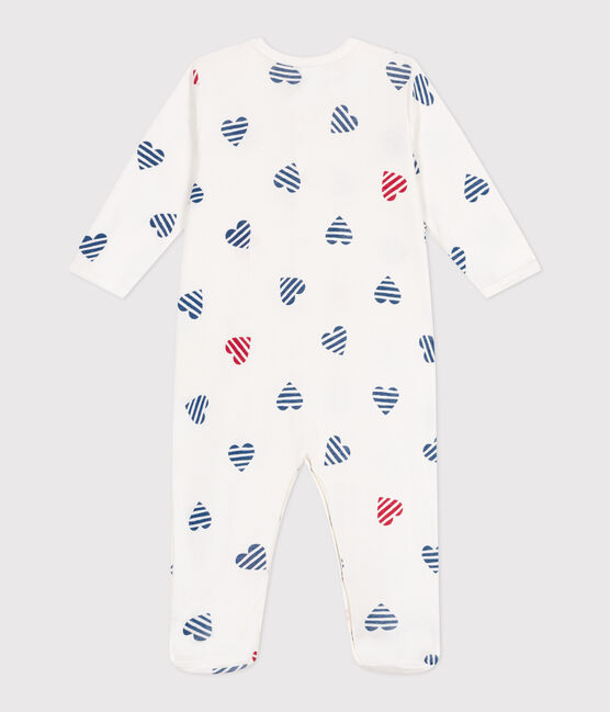 Katoenen babypyjama met gestreepte hartjesprint wit MARSHMALLOW/wit MULTICO