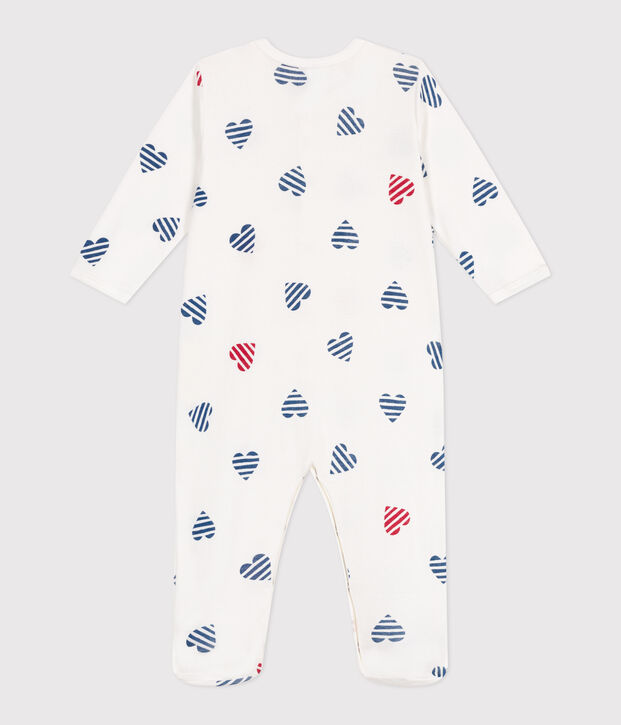 Katoenen babypyjama met gestreepte hartjesprint wit/multicouleur