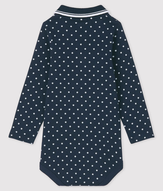 Body manches longues col polo bébé bleu SMOKING/blanc MARSHMALLOW