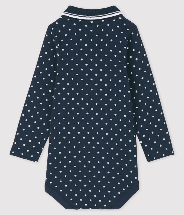 Romper met lange mouwen en polokraag blauw/wit
