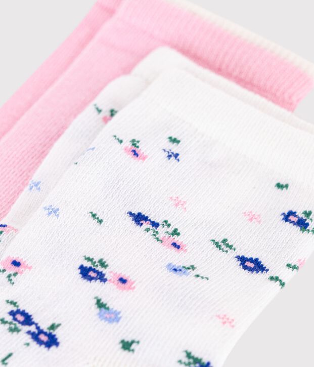 2 paires de chaussettes enfant fille en coton imprim&eacute; &agrave; fleurs multicouleur