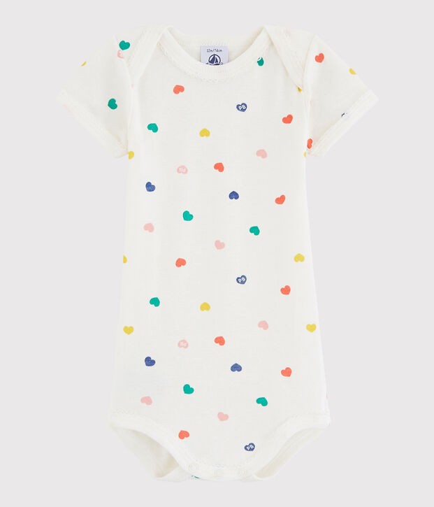 Rompertje met korte mouwen babymeisje wit/multicouleur