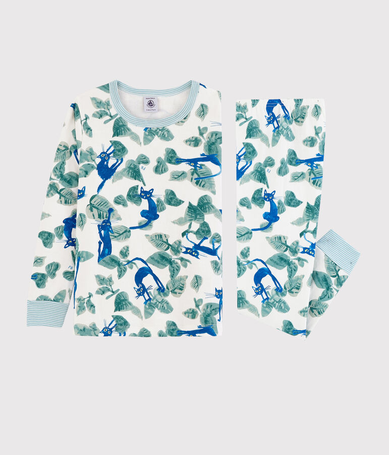 Pyjama imprim&eacute; chats petit gar&ccedil;on en tubique blanc/multicouleur
