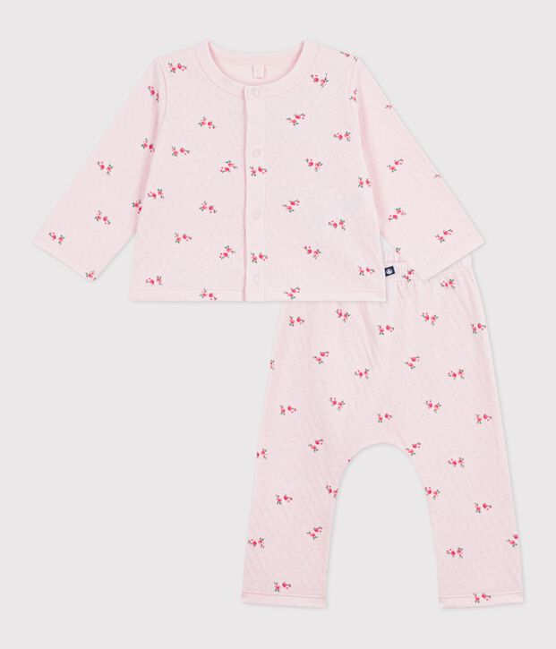 Tweedelig lang babysetje van katoen met bloemenprint roze/multicouleur