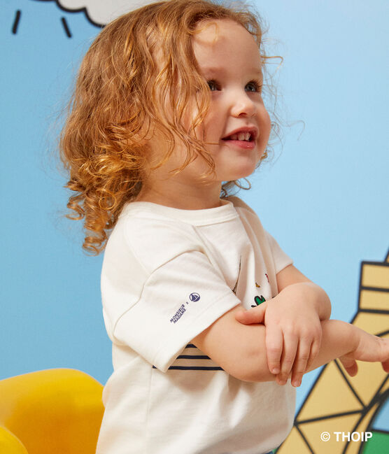 Katoenen T-shirt met Monsieur Madame-motief voor baby's wit MARSHMALLOW