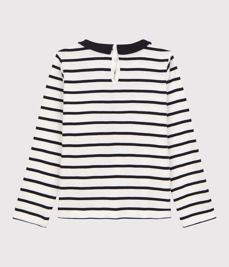 Tee-shirt manches longues en coton enfant fille blanc MARSHMALLOW/bleu SMOKING