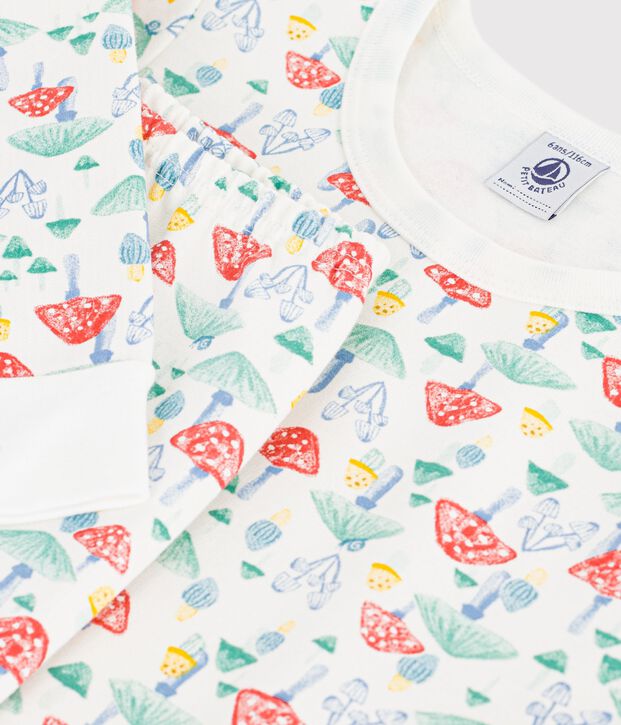 Kinderpyjama van fleece met paddestoelenprint wit/multicouleur