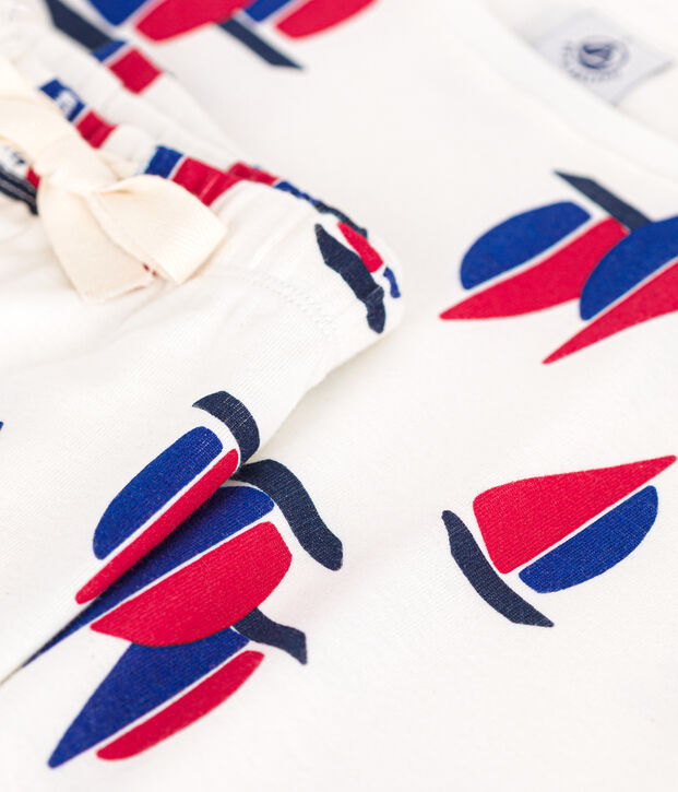 Katoenen pyjamashort en -shirt met bootjesmotief voor dames wit/multicouleur