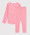 Jacquard meisjespyjama van wol en katoen met katten roze CHEEK/wit MARSHMALLOW