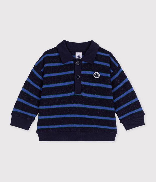 Katoenen babysweatshirt met streepjes en polokraag blauw/multicouleur