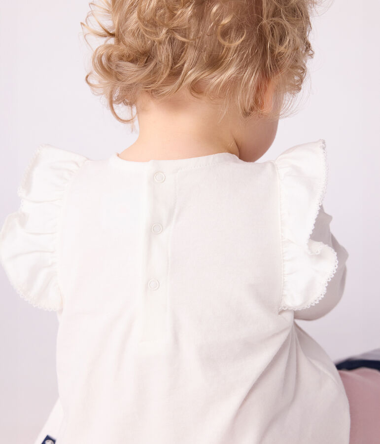 Blouse b&eacute;b&eacute; en coton manches longues, uni blanc