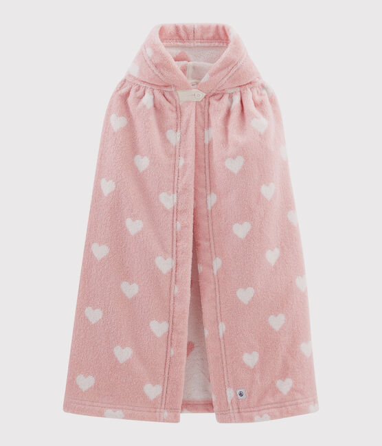 Cape de bain cœurs bébé en éponge rose CHARME/blanc MARSHMALLOW