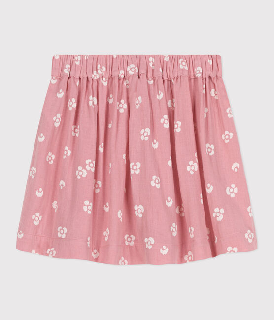 Jupe enfant en coton fleurie rose CHARME/blanc MARSHMALLOW