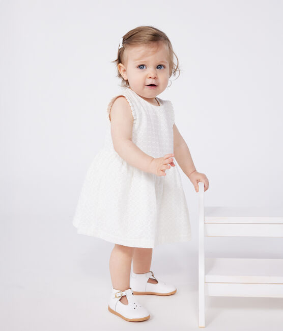 Robe blanche bébé en coton broderie anglaise sans manches blanc MARSHMALLOW
