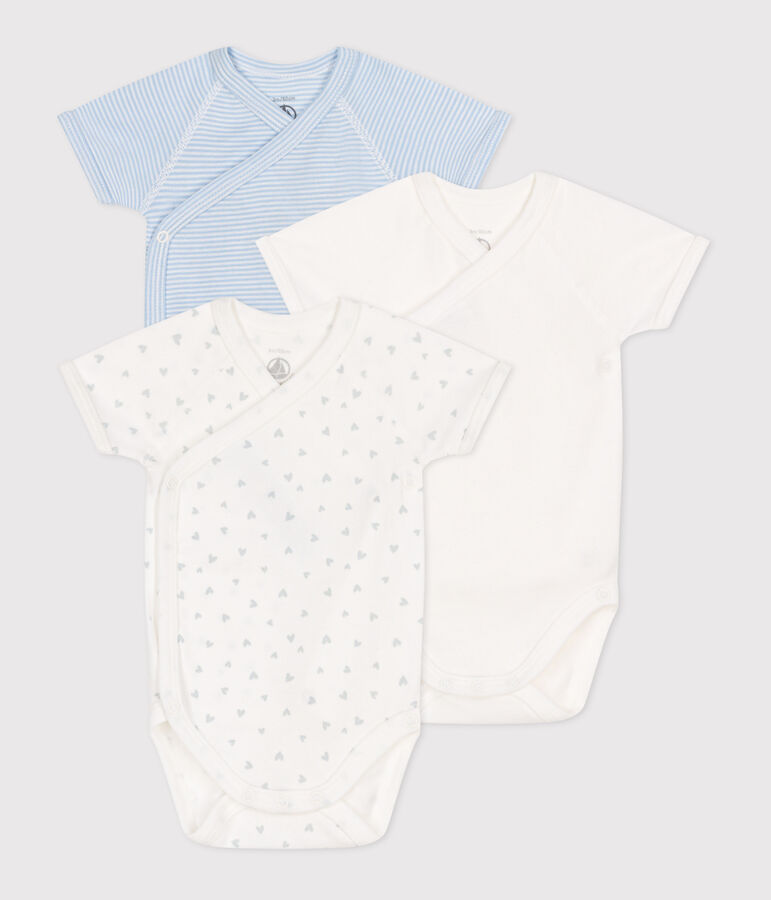 Lot de 3 bodies crois&eacute;s manches courtes en coton imprim&eacute; b&eacute;b&eacute; multicouleur