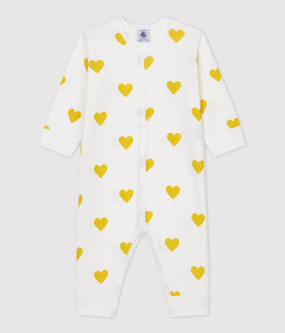 Dors-bien sans pieds bébé cœurs jaunes en coton biologique blanc MARSHMALLOW/blanc MULTICO