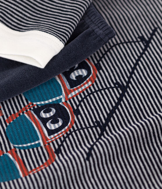 Fluwelen pyjama voor kleine meisjes en jongens blauw SMOKING/wit MARSHMALLOW