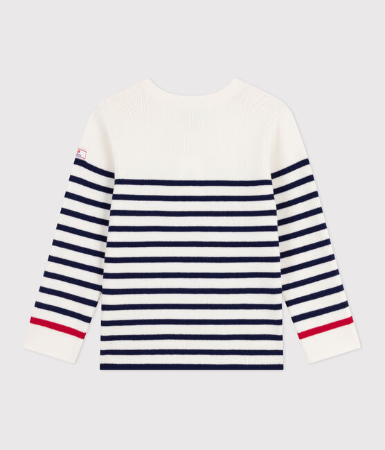 Kindertrui van wol en katoen met strepen blauw MARSHMALLOW/ SOIR