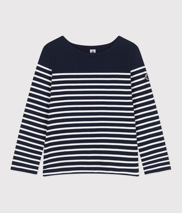 Katoenen marineshirt met lange mouw voor dames blauw/wit