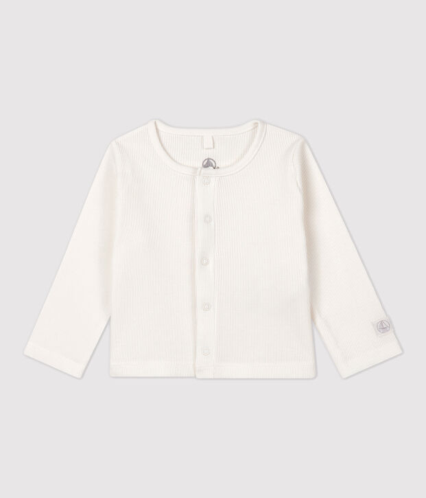 Cardigan b&eacute;b&eacute; en c&ocirc;te 2x2 en coton biologique blanc