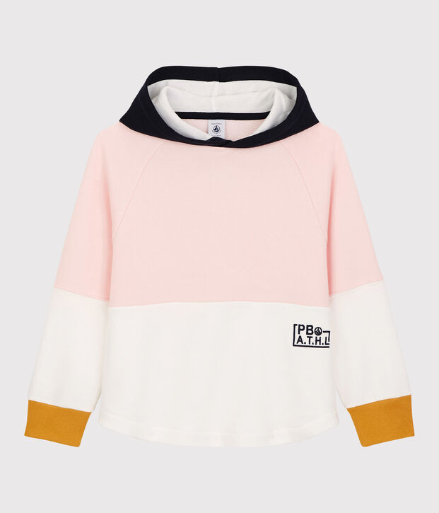 Molton meisjessweatshirt met capuchon roze/wit