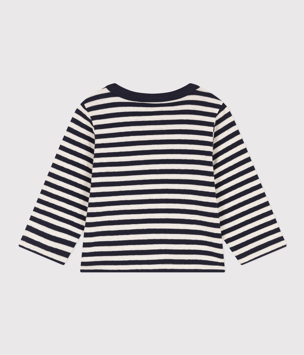 Cardigan en tubique ray&eacute; b&eacute;b&eacute; bleu/&eacute;cru