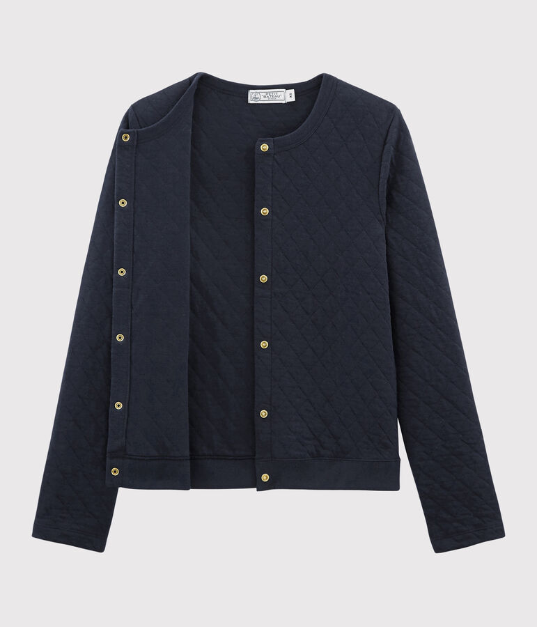 Dames cardigan van gewatteerde tubic. blauw