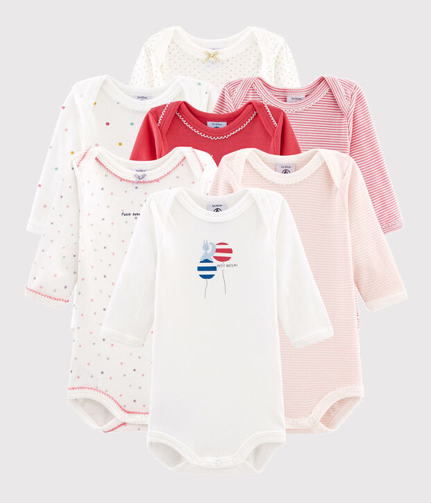 Lot surprise de 7 bodies manches longues b&eacute;b&eacute; fille multicouleur