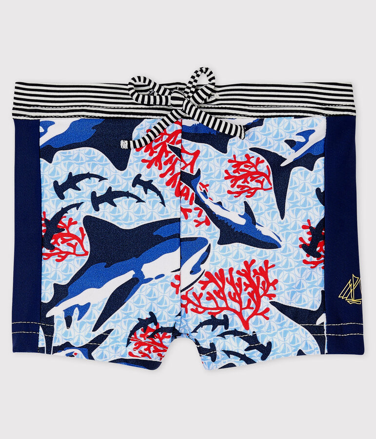 Milieuvriendelijk zwemshort babyjongen blauw SMOKING/wit MULTICO