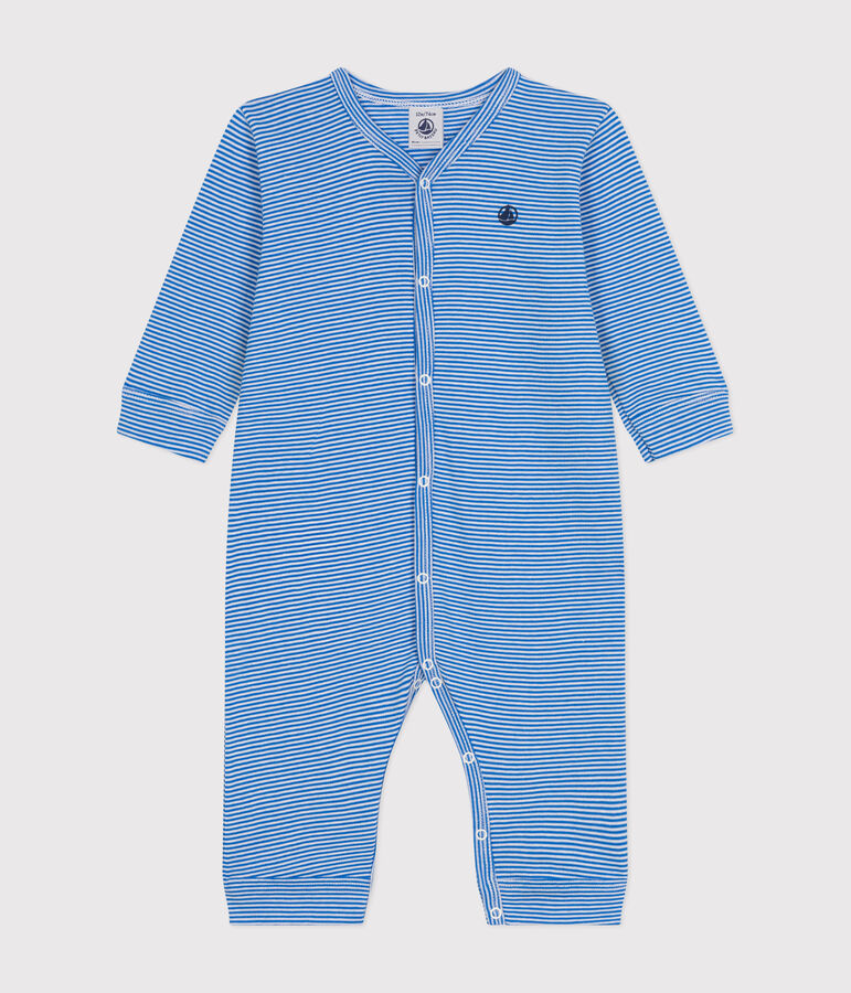 Pyjama sans pieds &agrave; rayures en coton b&eacute;b&eacute; bleu/blanc