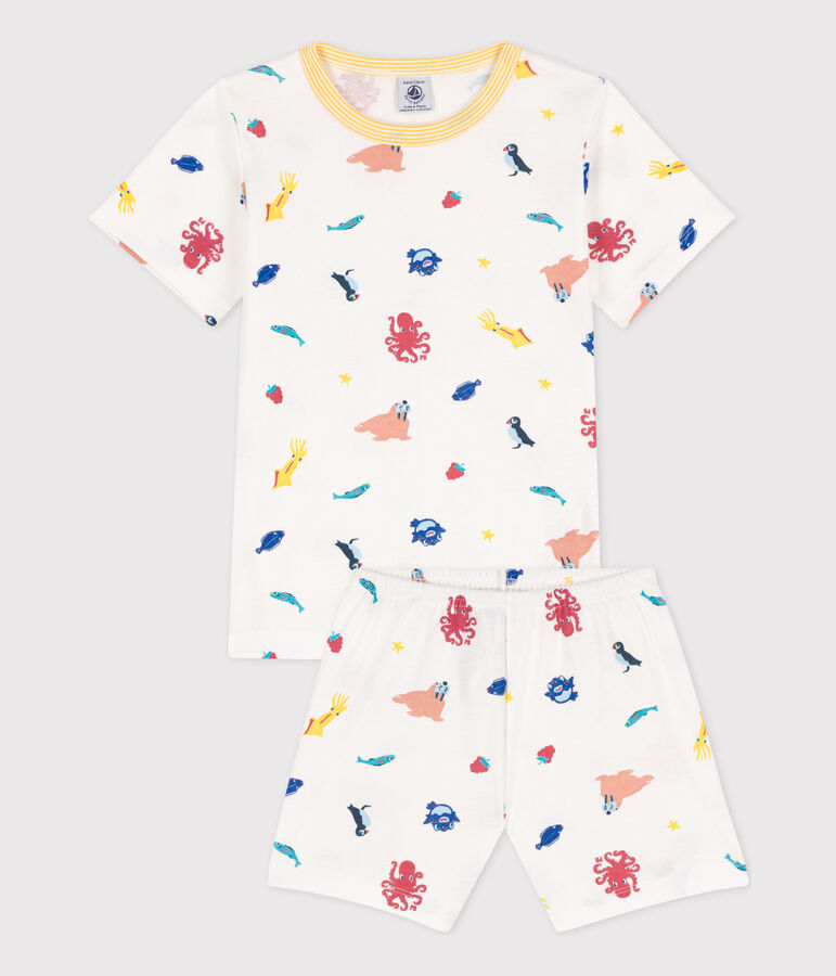 Lichtgevende korte pyjama in katoen voor kleine jongens/meisjes wit/multicouleur