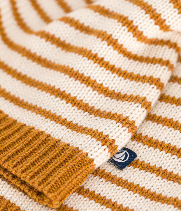 Pull en tricot de laine et coton b&eacute;b&eacute; marron/&eacute;cru
