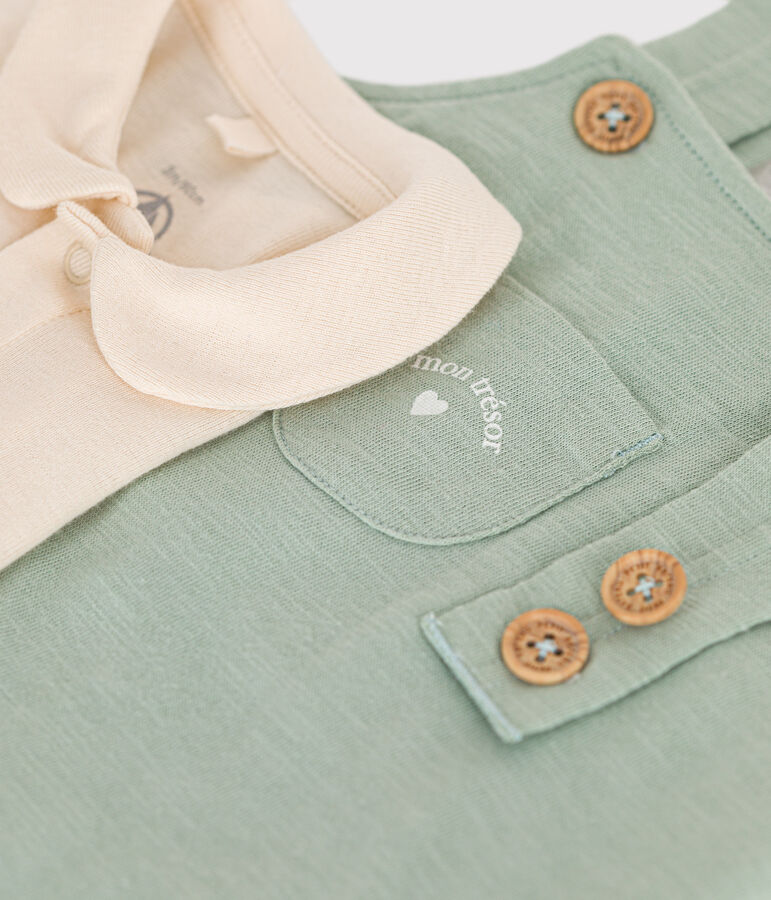 Babysetje met salopette van gevlamde jersey groen