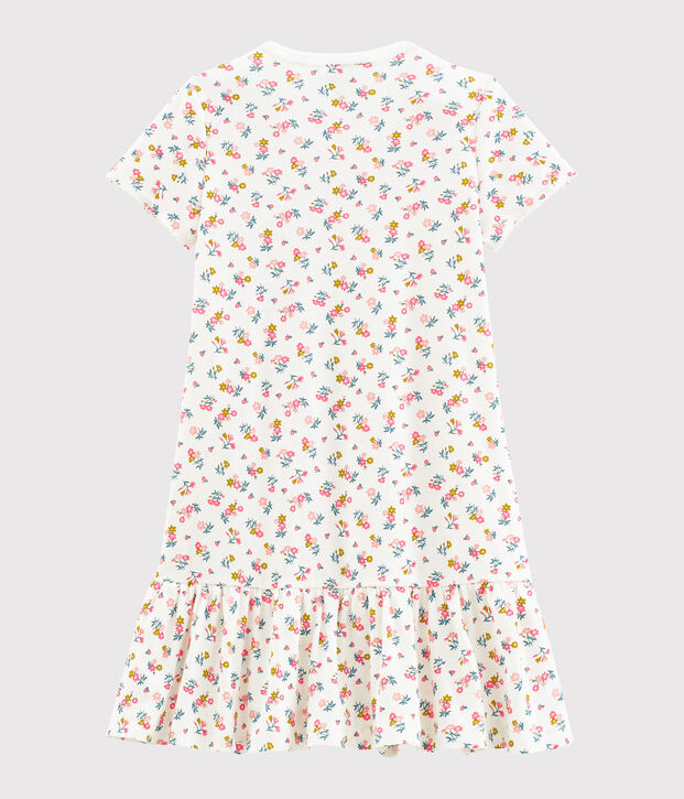 Chemise de nuit petite fille en c&ocirc;te blanc/multicouleur