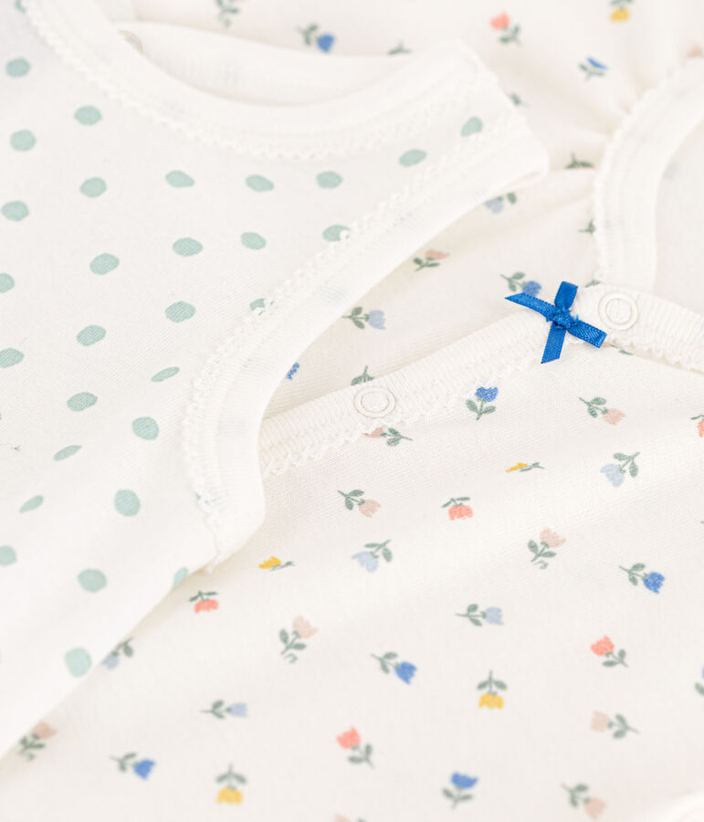 Lot de 2 combinaisons courtes fleurs en coton b&eacute;b&eacute; multicouleur