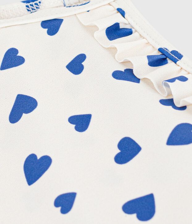 Maillot de bain b&eacute;b&eacute; une pi&egrave;ce &agrave; volants, imprim&eacute; c&oelig;urs blanc/bleu