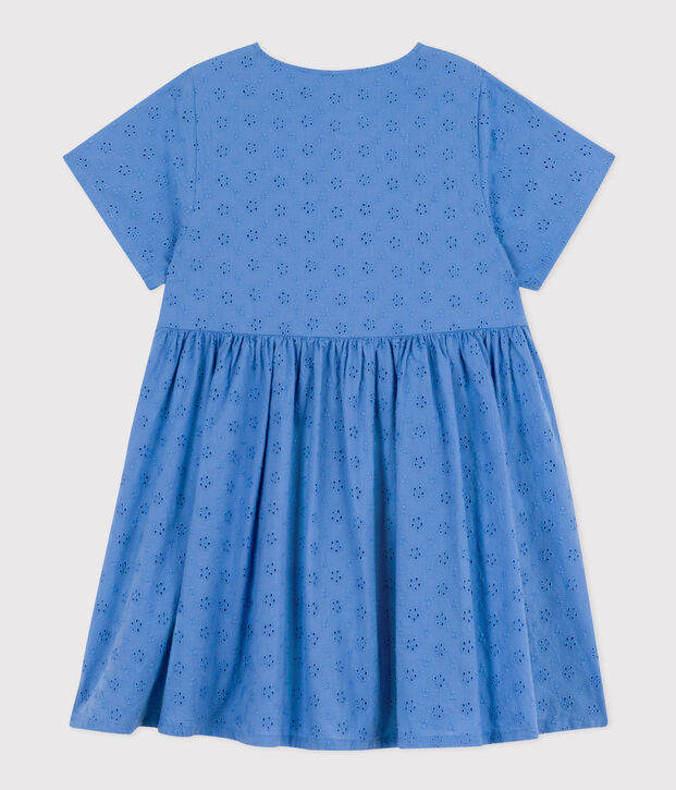 Robe manches courtes en broderie anglaise enfant fille bleu