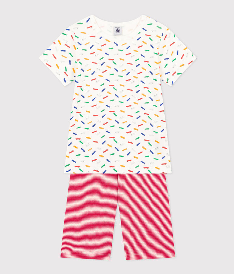Pyjama short en coton enfant blanc/multicouleur