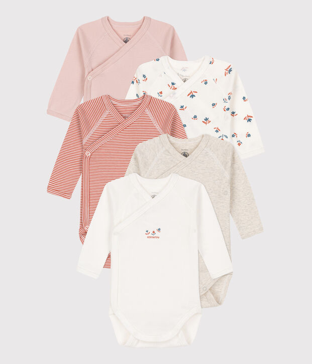 Set van 5 katoenen body's met lange mouwen voor baby's multicouleur