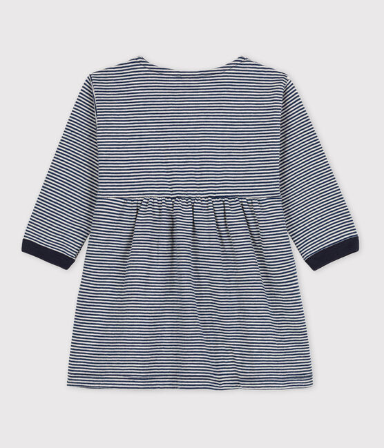 Jurk met lange mouwen in tubic met milleraies-strepen voor baby's blauw MEDIEVAL/ MONTELIMAR