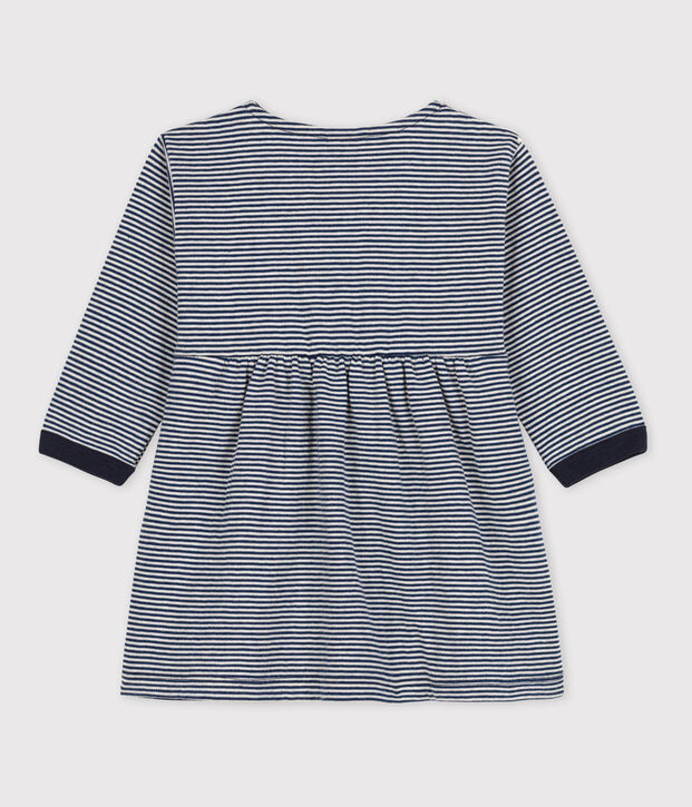 Robe manches longues ray&eacute;e milleraies b&eacute;b&eacute; en tubique bleu/beige