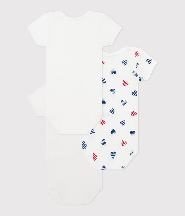 Lot de 3 bodies manches courtes en coton c&oelig;urs ray&eacute;s b&eacute;b&eacute; multicouleur